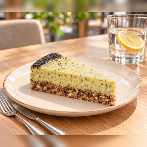 Felie de tort raw cu lămâie și semințe de chia, pe blat de migdale și curmale – Vive! Pipera